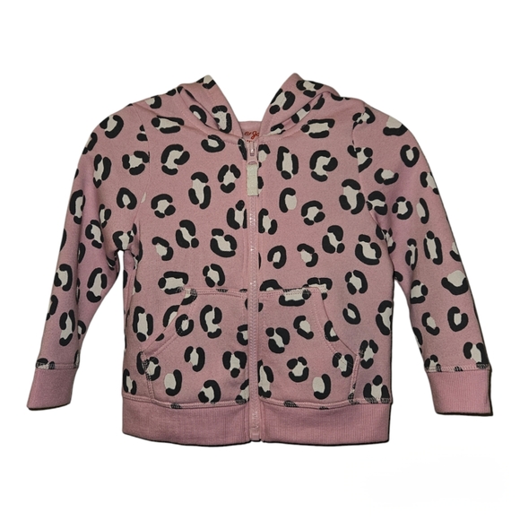 Pink Leopard Print Zip Up Sweatshirt Hoodie Jacket - Picture 2 of 6